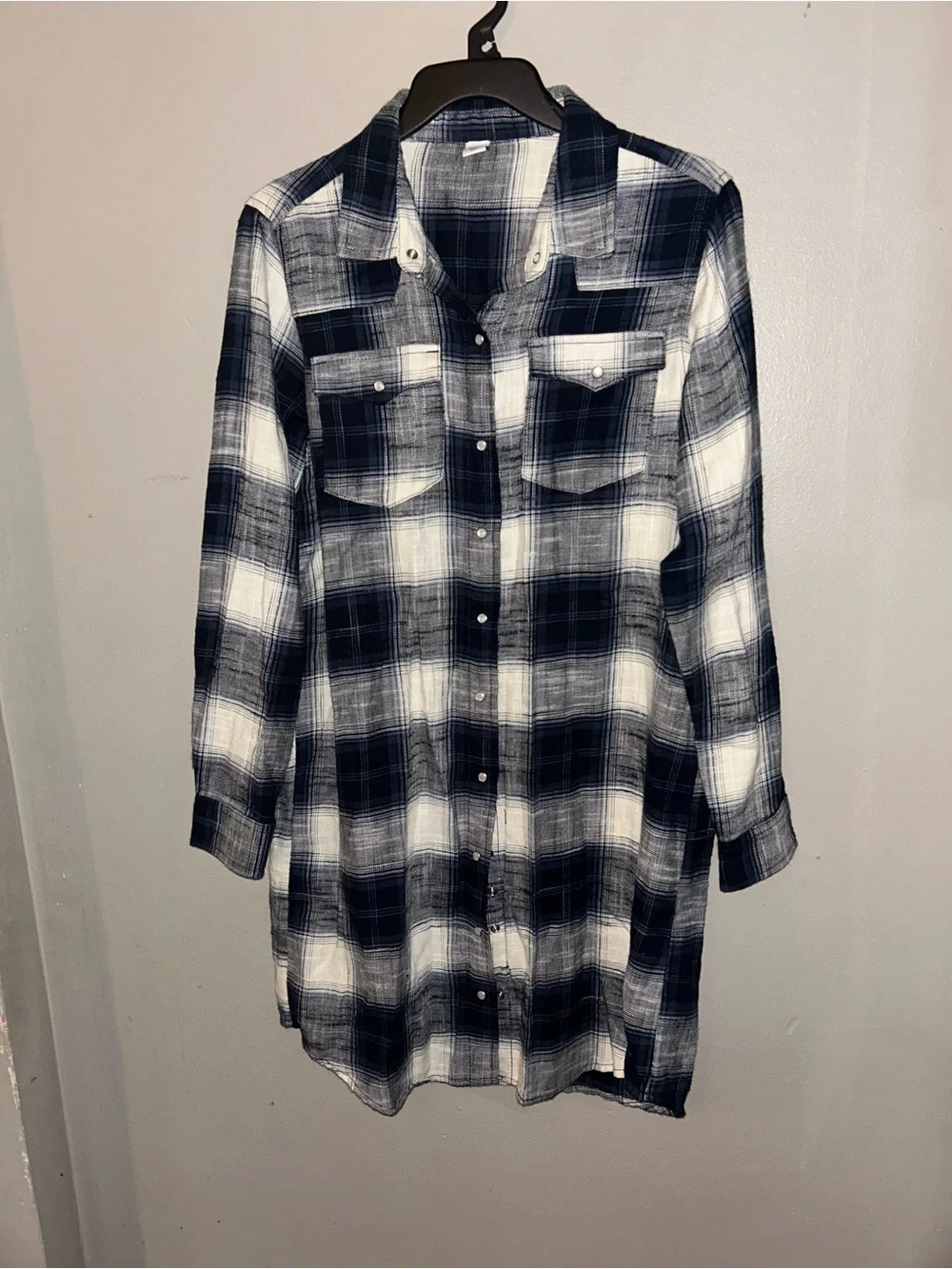 Old Navy Dress - navy/cream plaid Webster inspired button front shirt dress - Picture 3 of 11